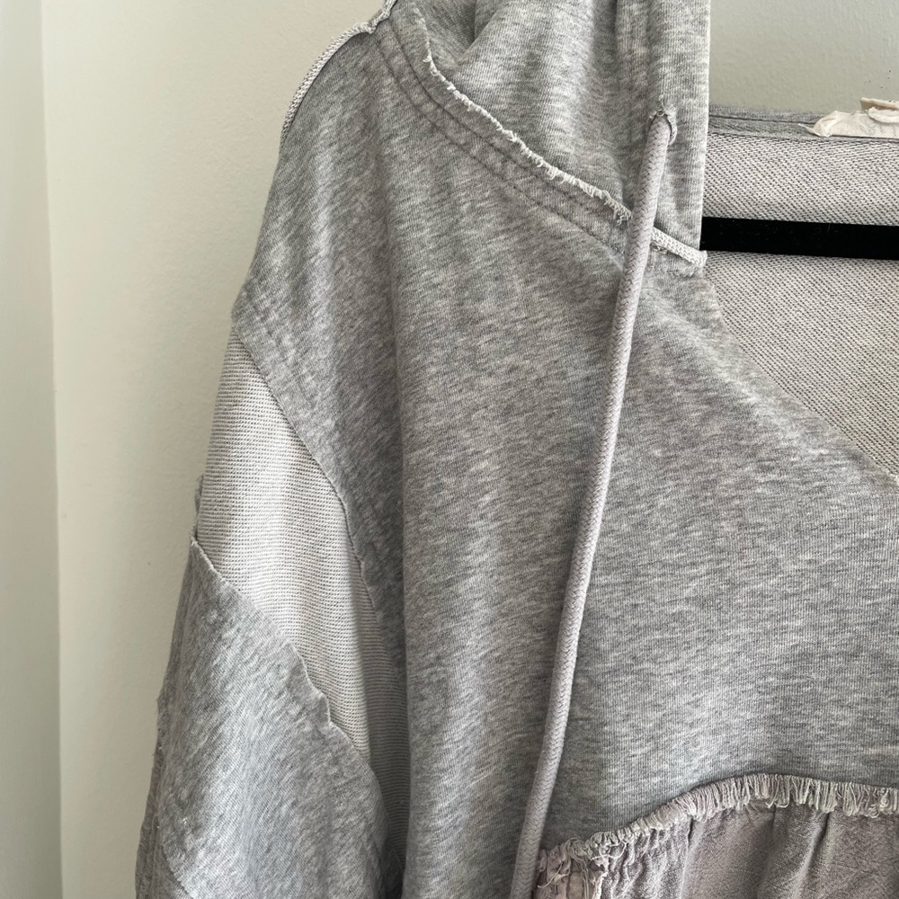 Blue Velvet Patchwork Hooded Sweatshirt in Light Gray - Picture 3 of 7